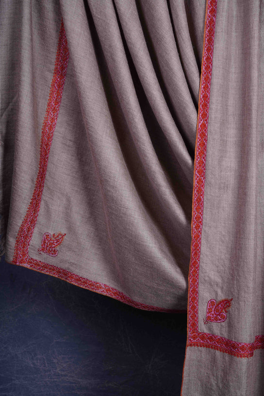 3 Yard Natural Base With Maroon Embroidery Cashmere Pashmina Shawl