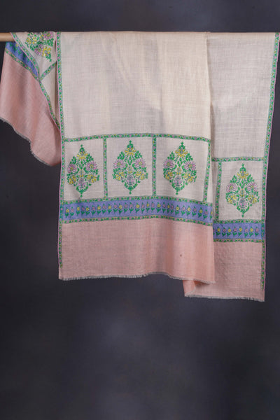 Light Pink Base Big Border Embroidery Cashmere Pashmina Shawl