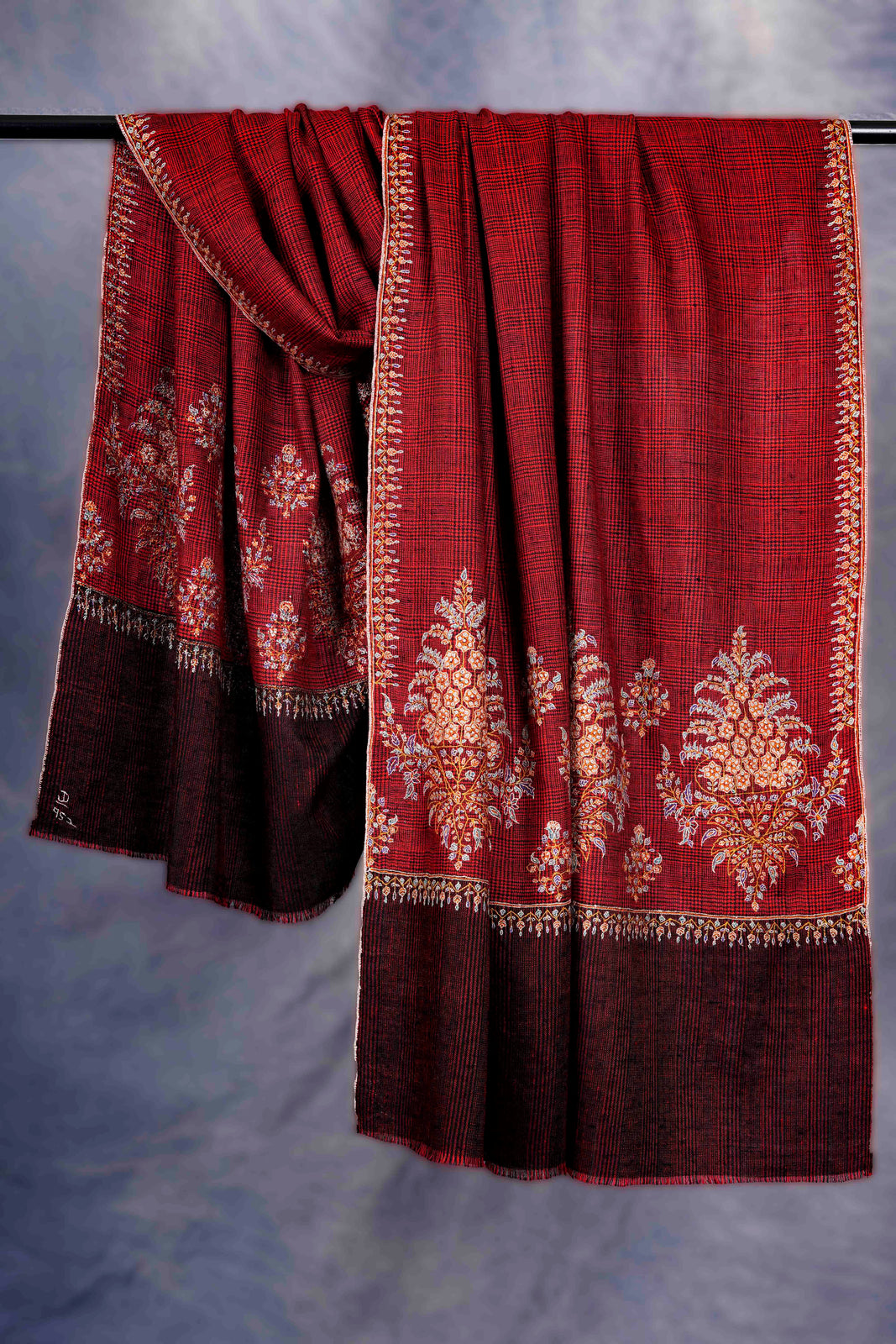 Red Big Motif Border Embroidery Cashmere Pashmina Shawl