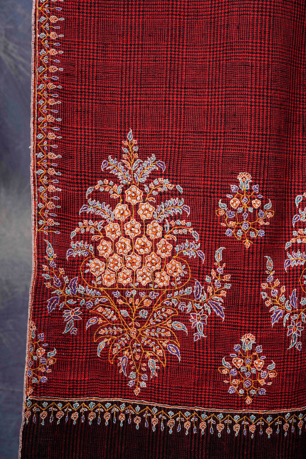 Red Big Motif Border Embroidery Cashmere Pashmina Shawl