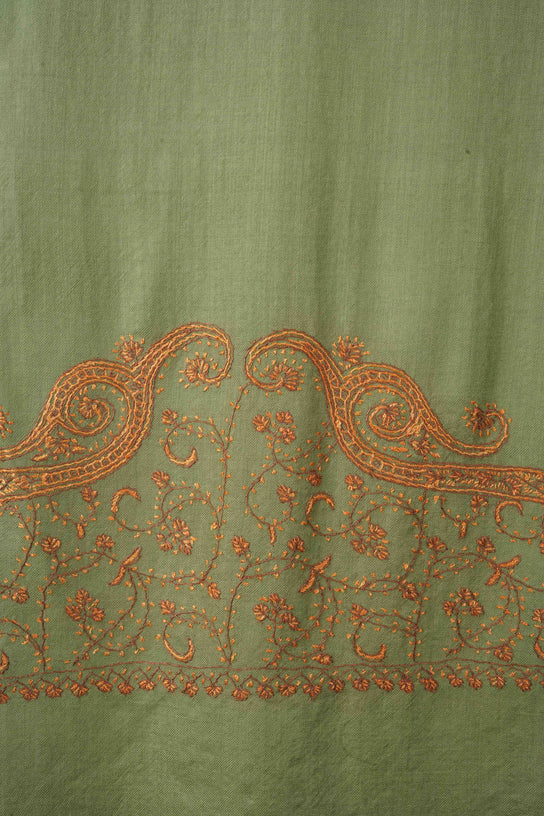 Light Green Base Big Border Sozni Embroidery Merino Wool Scarf