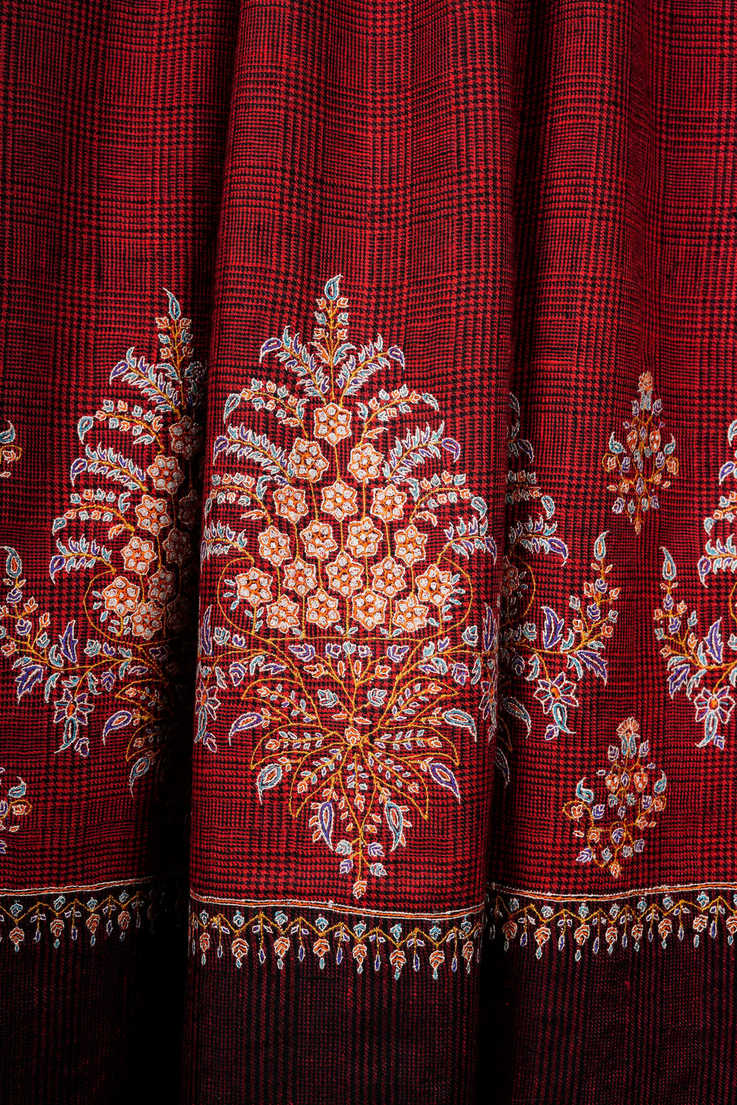 Red Big Motif Border Embroidery Cashmere Pashmina Shawl