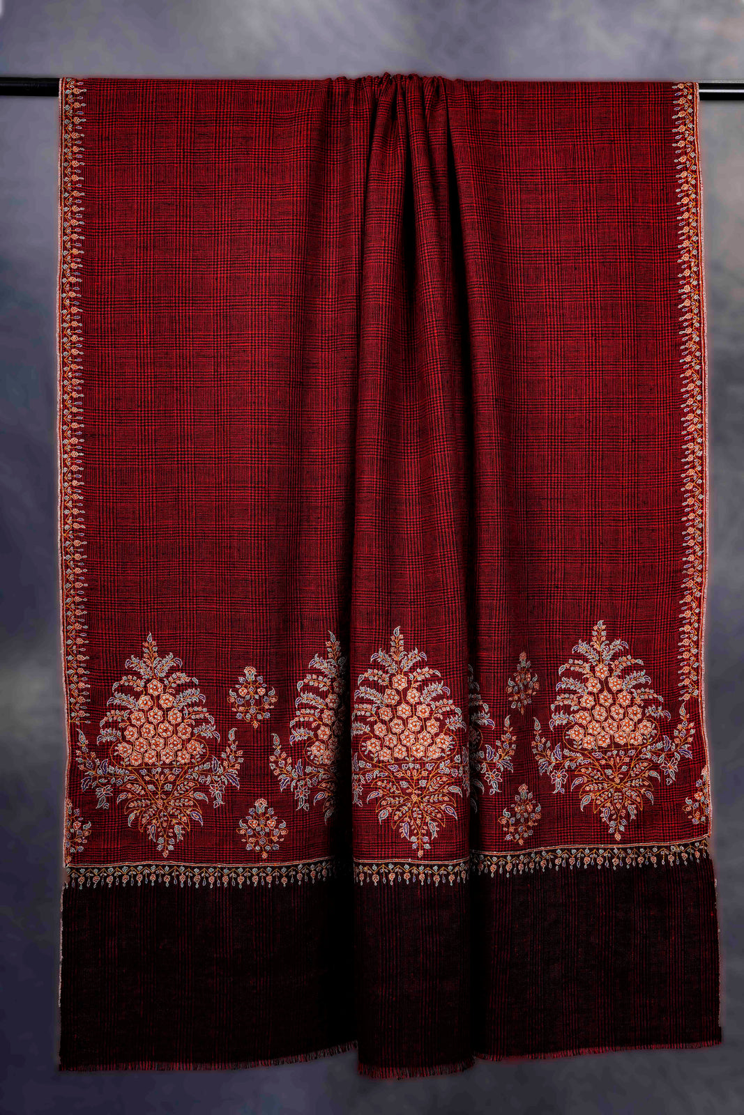 Red Big Motif Border Embroidery Cashmere Pashmina Shawl