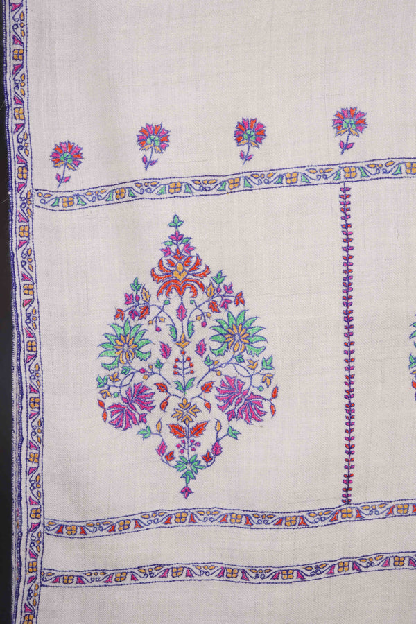 Ivory Base Big Border Embroidery Cashmere Pashmina Shawl