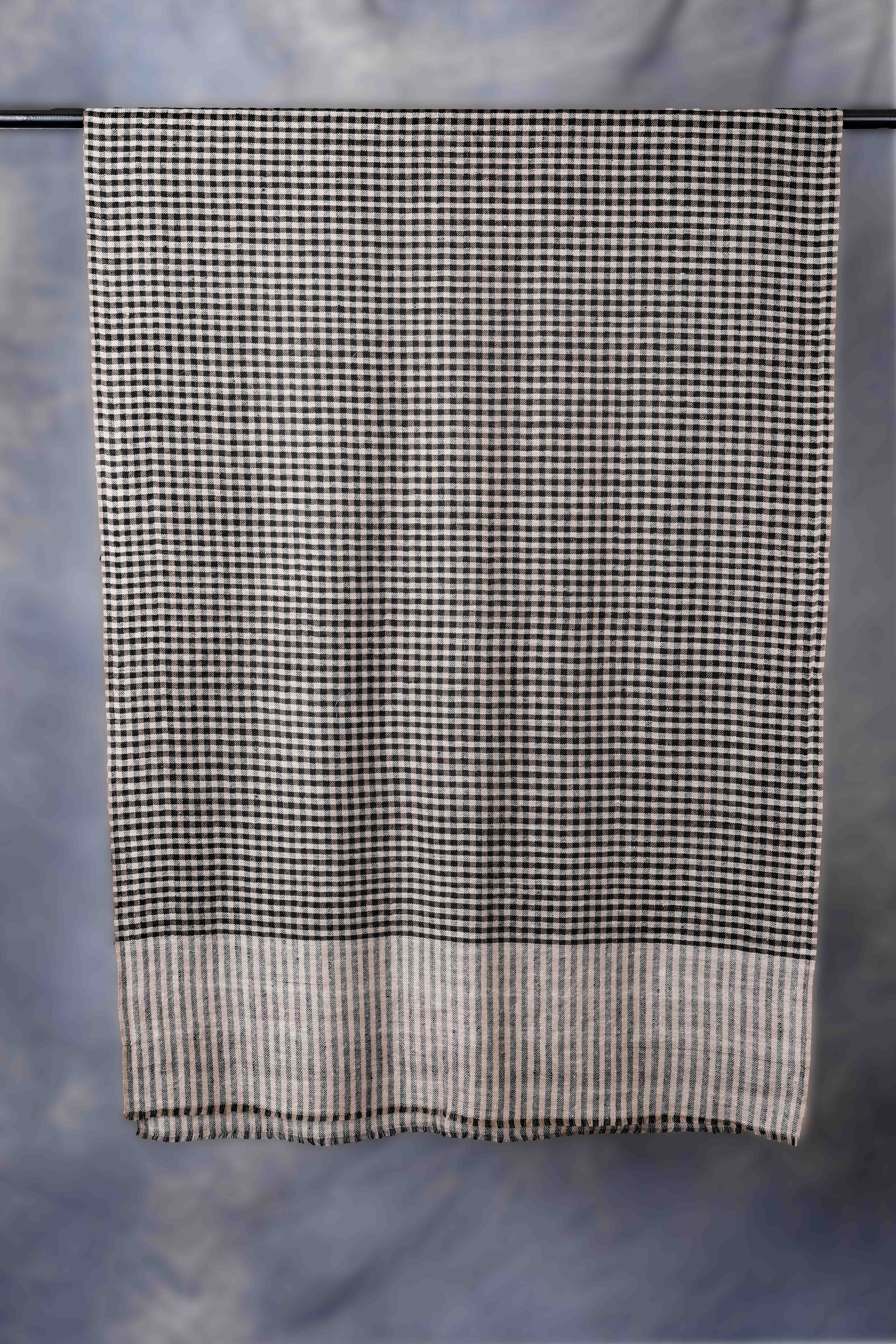 Small Black Check With Ivory Border Handwoven Cashmere Pashmina Scarf