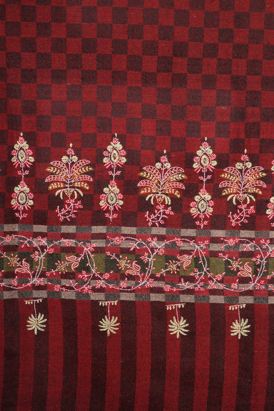 Auburn Checkered Embroidery Cashmere Pashmina Shawl