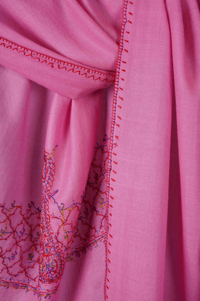 Pink Big Border Sozni Embroidery Merino Wool Scarf