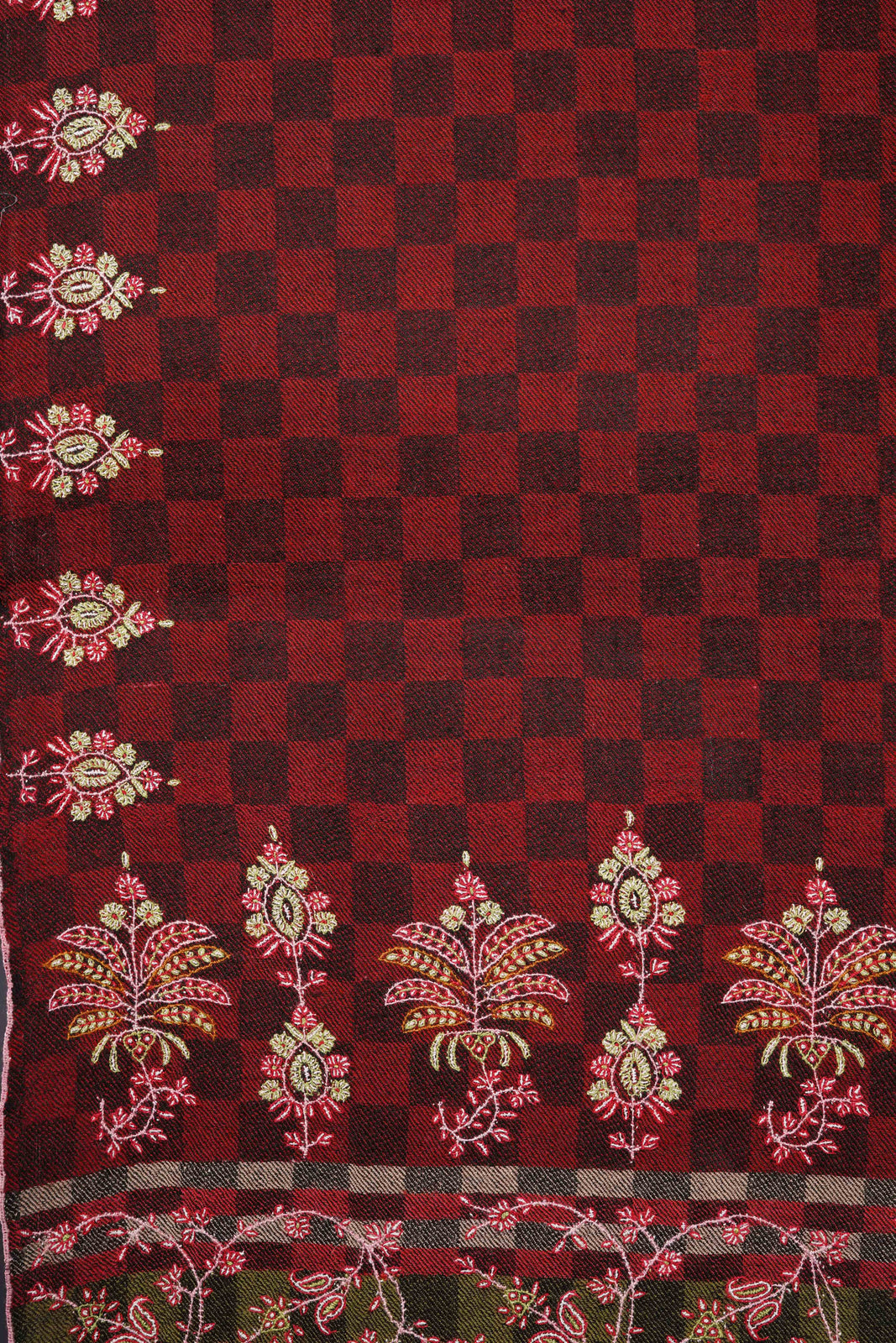 Auburn Checkered Embroidery Cashmere Pashmina Shawl