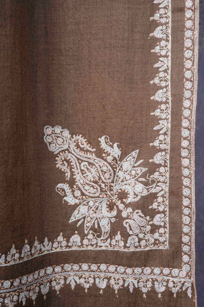 Brown Big Border Embroidery Cashmere Pashmina Shawl