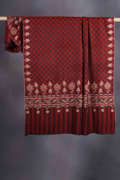 Auburn Checkered Embroidery Cashmere Pashmina Shawl