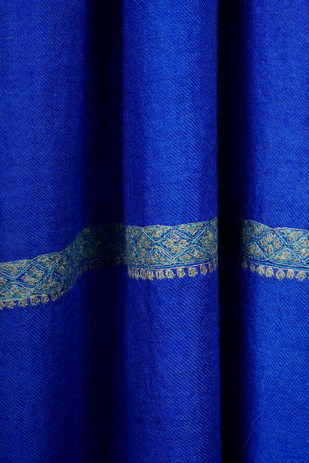 Royal Blue base Base Green Border Embroidery Cashmere Pashmina Scarf