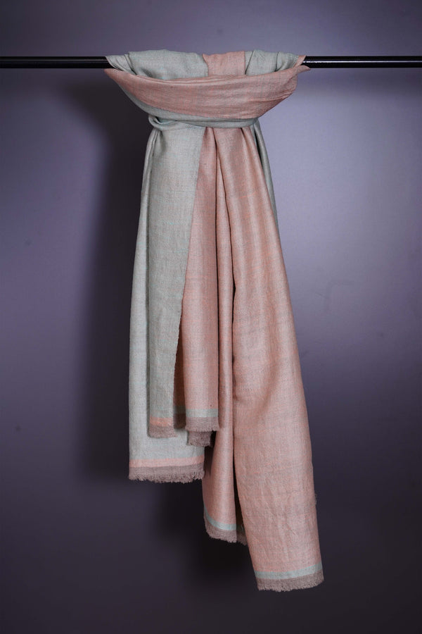 Reversible Pistachio & Cantaloupe Cashmere Pashmina Shawl — reversible pashmina shawl handwoven in Kashmir
