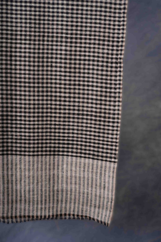 Small Black Check With Ivory Border Handwoven Cashmere Pashmina Scarf