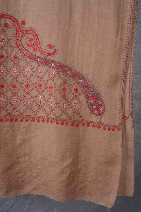 Natural Border Sozni Embroidery Merino Wool Scarf