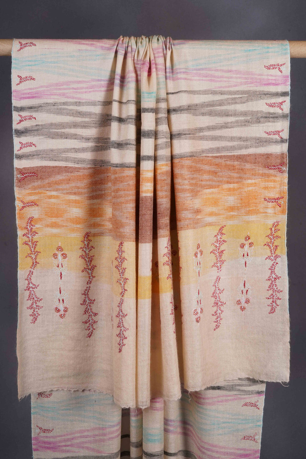 Striped Border Embroidery Cashmere Pashmina Shawl