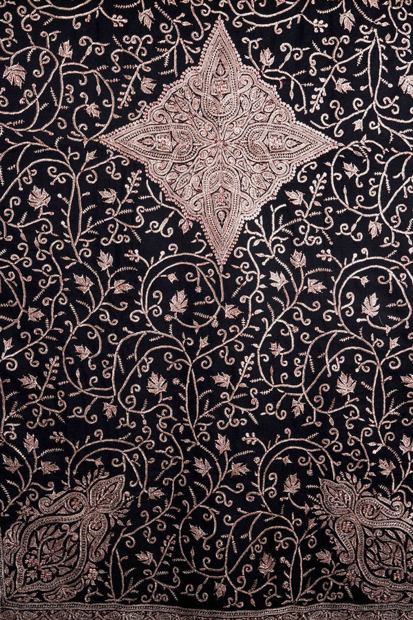 Black with Maroon Border Tilla Embroidery Pashmina Shawl