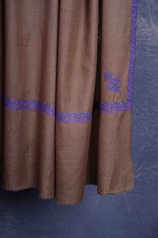 3 Yard Natural Base With Multi-Color Embroidery Cashmere Pashmina Shawl