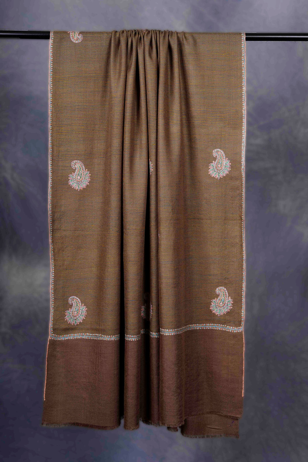 Brown With Boteh Motif Embroidery Cashmere Pashmina Shawl