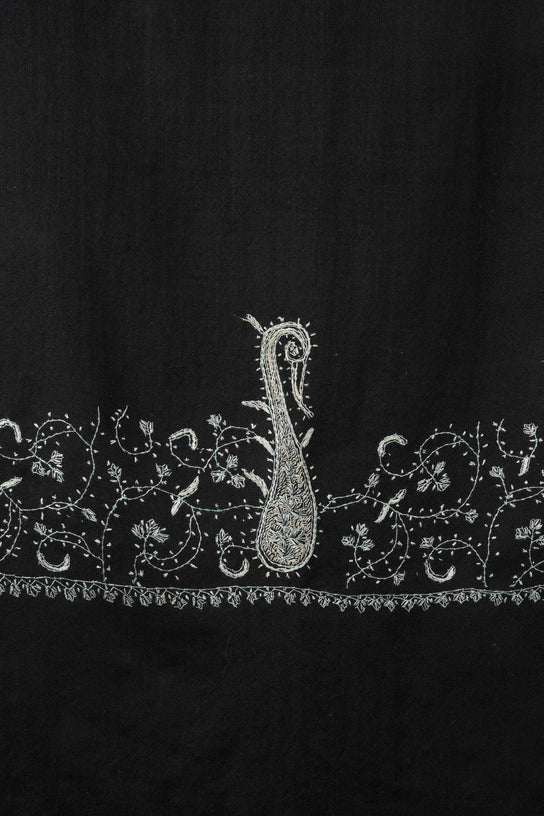 Black Base Big Border Sozni Embroidery Merino Wool Scarf