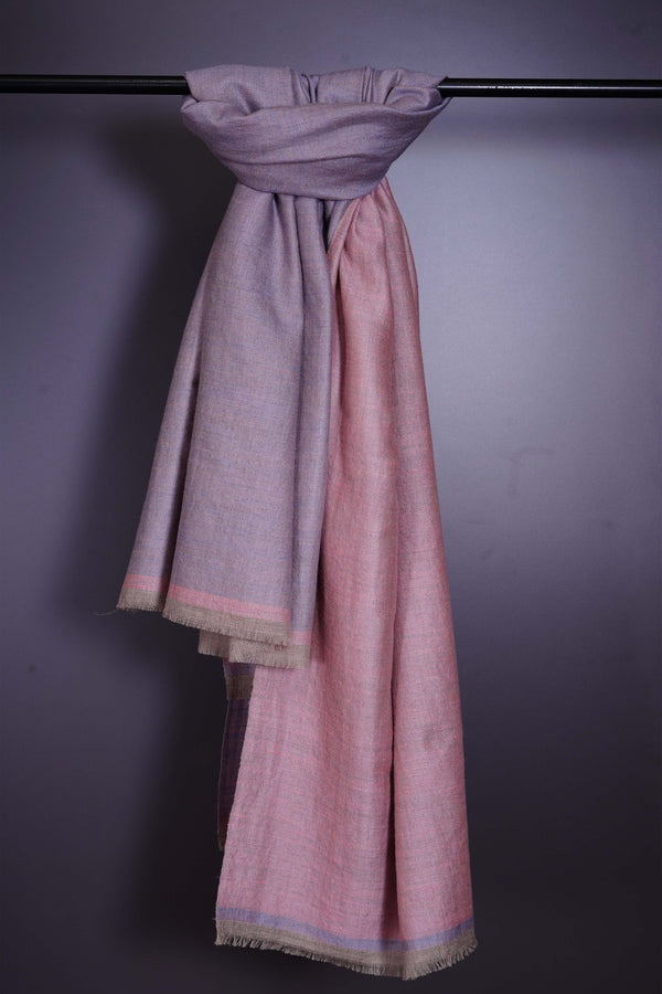 Reversible light pink and bluish grey Handwoven Cashmere Pashmina Shawl — reversible pashmina shawl handwoven in Kashmir