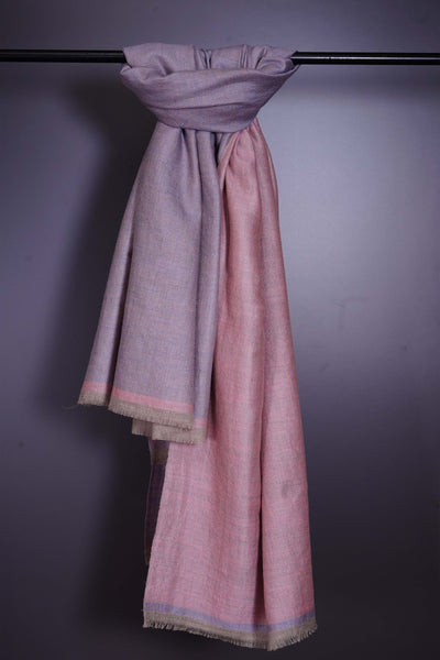 Reversible light pink and bluish grey Handwoven Cashmere Pashmina Shawl