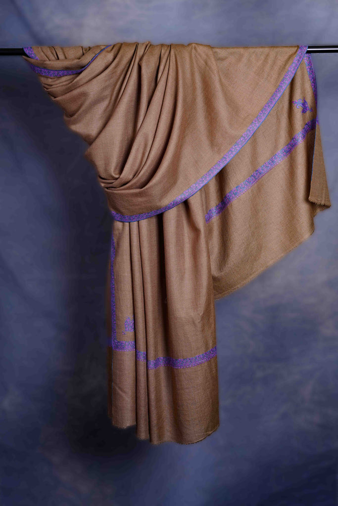 3 Yard Natural Base With Multi-Color Embroidery Cashmere Pashmina Shawl