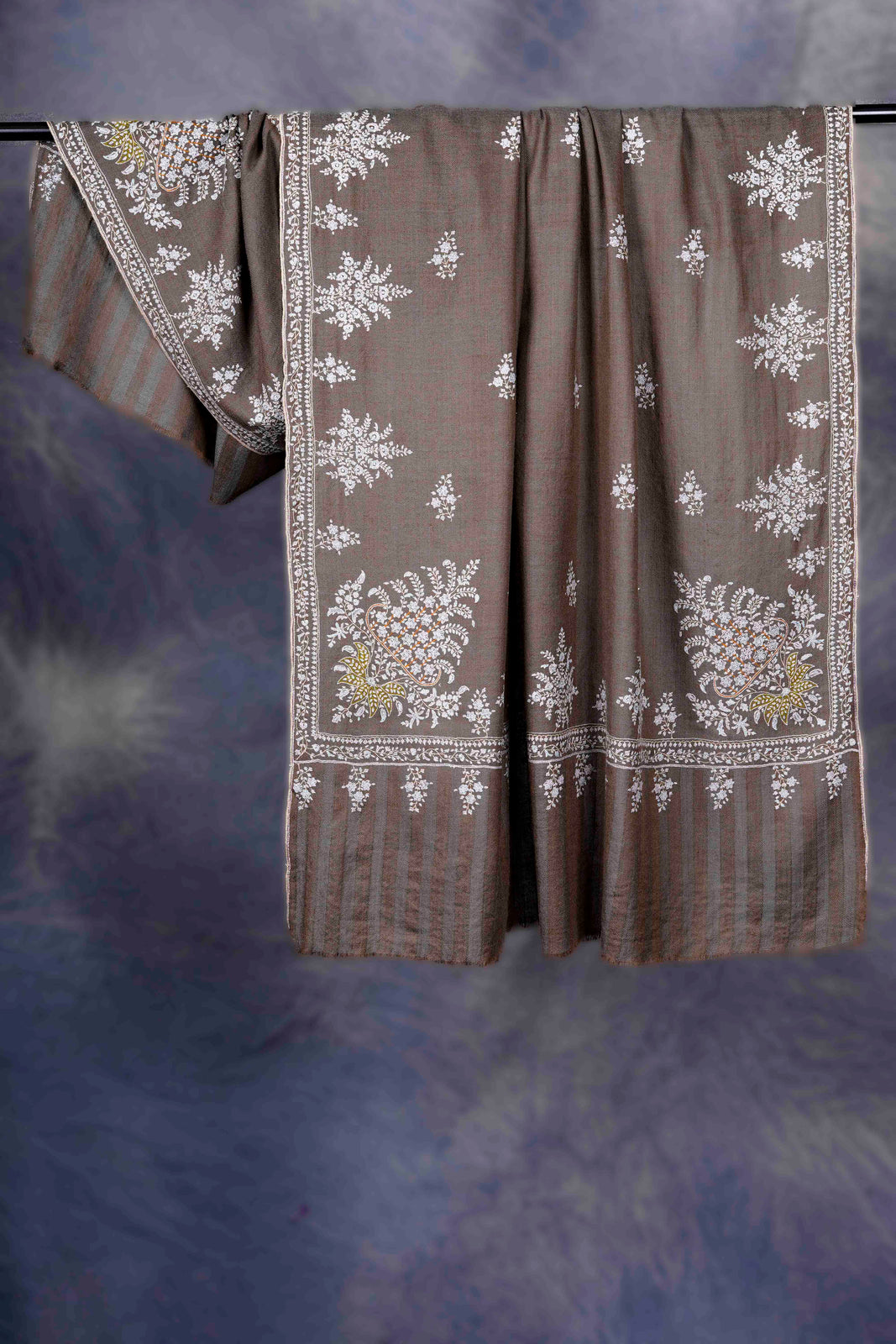 Brown Boteh Motif Embroidery Cashmere Pashmina Shawl