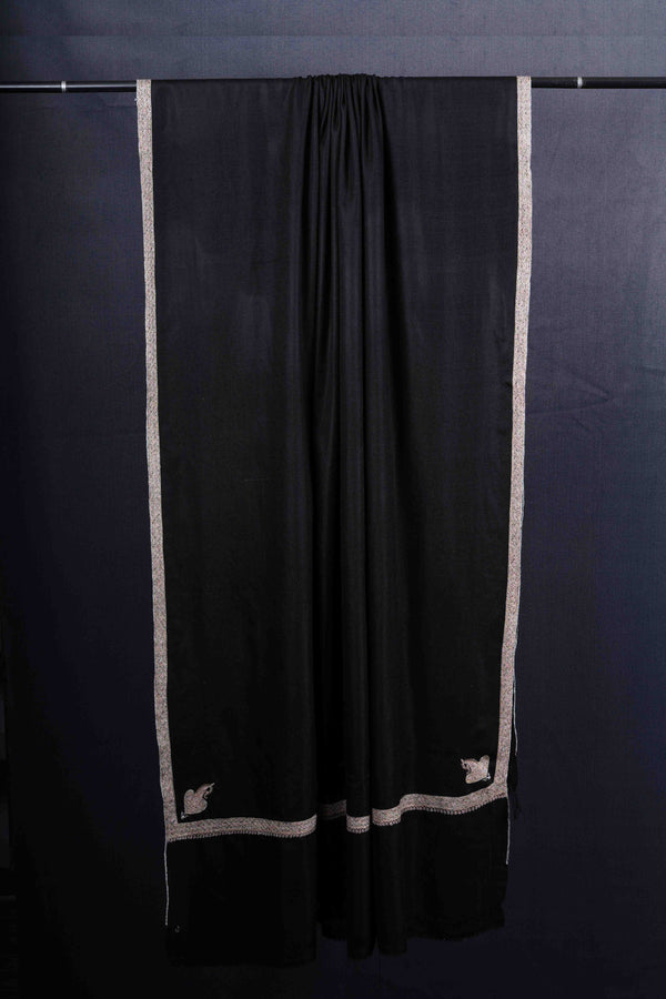 3 yard Black Base Embroidery Cashmere Pashmina Shawl – detail view
