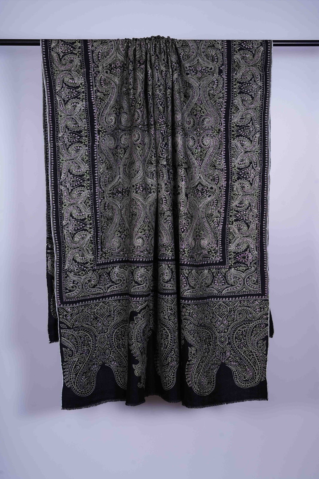 Black Base light Jamawar Embroidery Pashmina Shawl