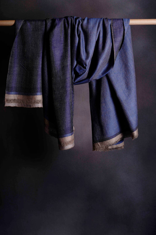 Reversible Navy and Blue Handwoven Cashmere Pashmina Shawl