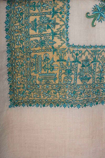 Ivory Base Mussar with Green and Yellow Embroidery