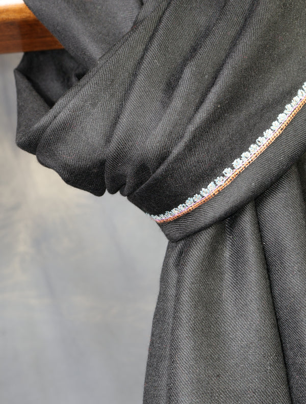 Black Buteh Embroidery Cashmere Pashmina Scarf – detail view