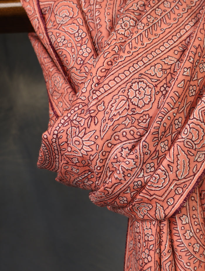 Salmon Pink Jamawar Embroidery Pashmina Shawl – alternate view