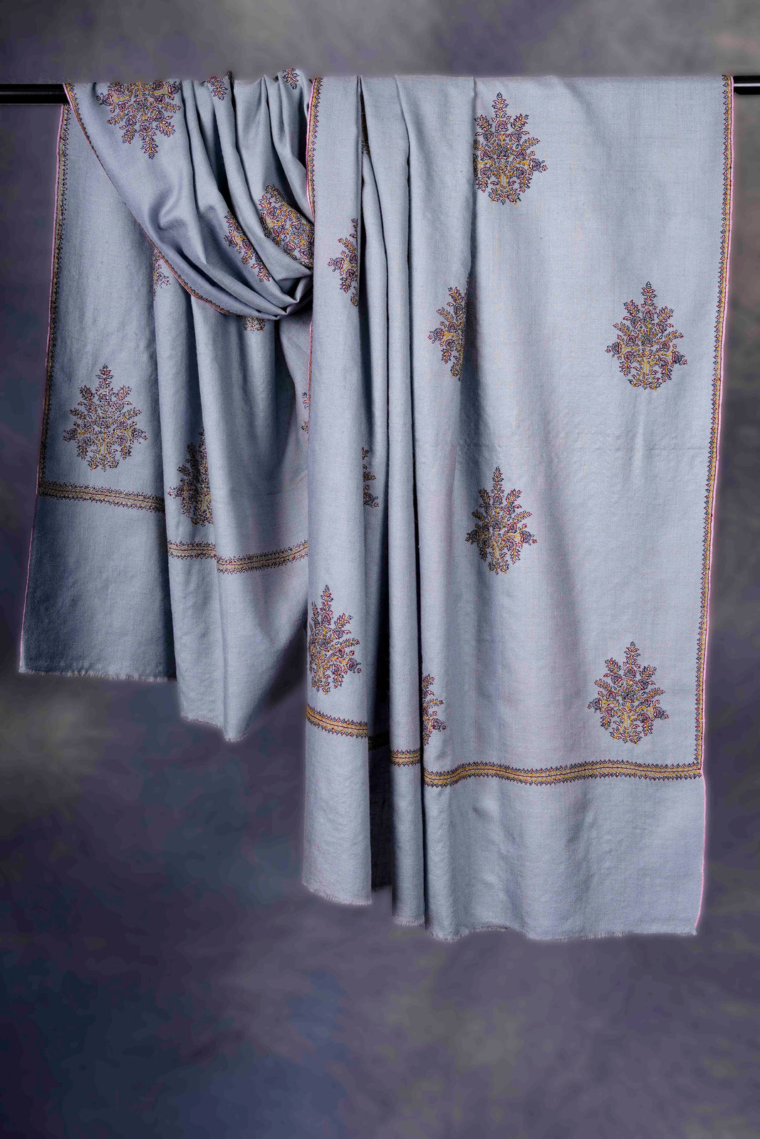 Light Sky Blue Boteh Motif Embroidery Cashmere Pashmina Shawl