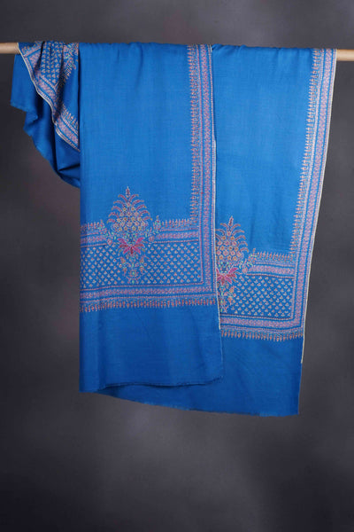 Blue Base Big Border Embroidery Cashmere Pashmina Shawl