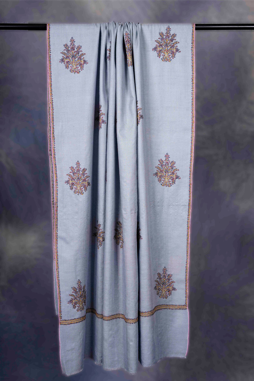 Light Sky Blue Boteh Motif Embroidery Cashmere Pashmina Shawl