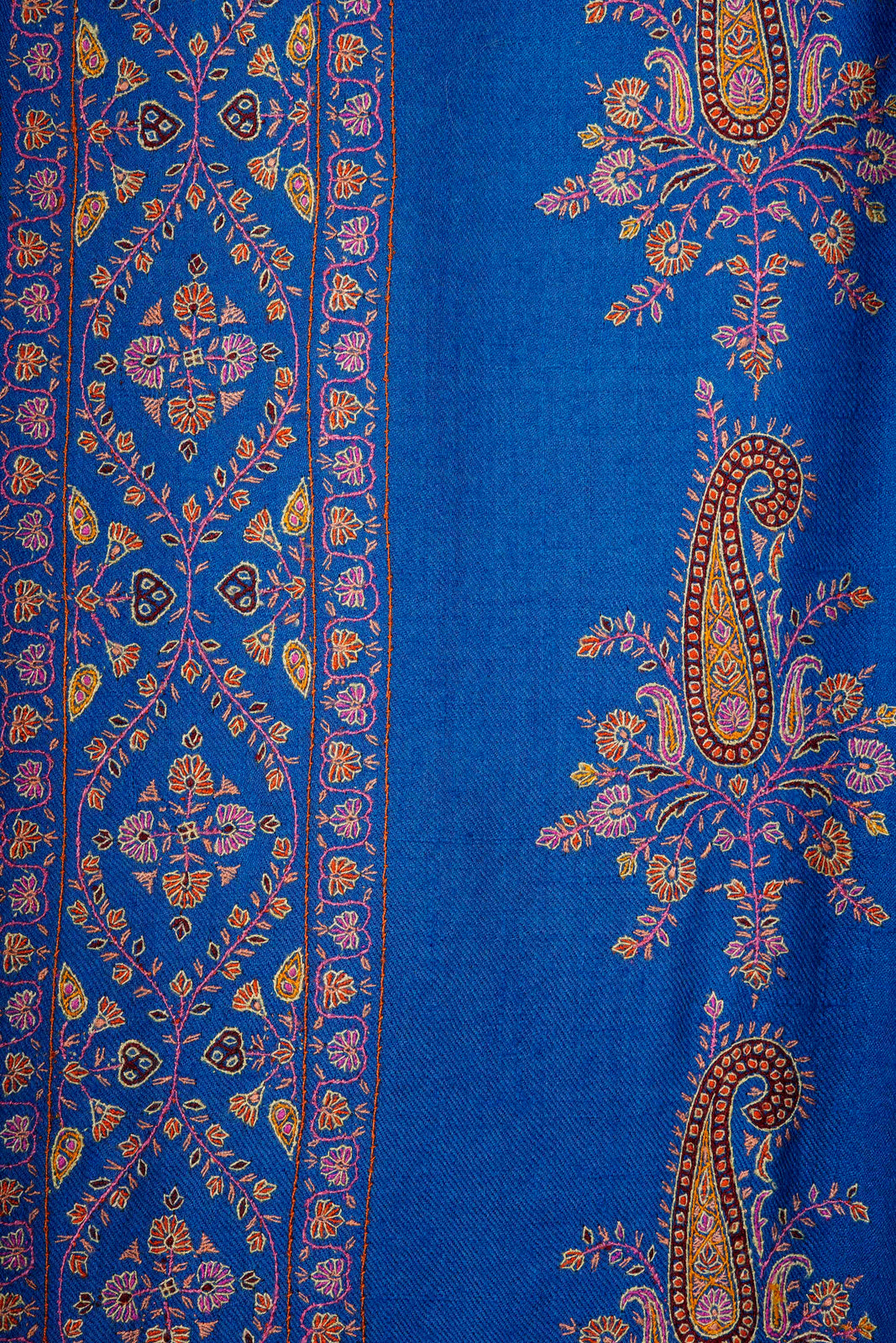 Dodger Blue Boteh Motif Embroidery Cashmere Pashmina Shawl