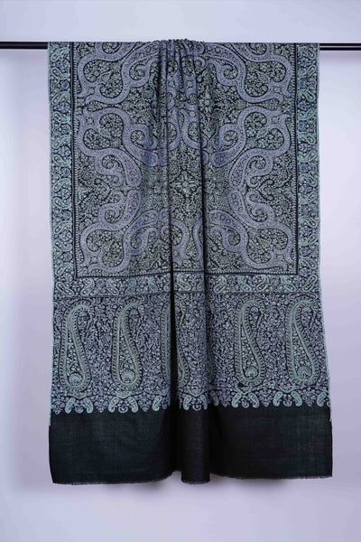 Black Base Blue Jamawar Embroidery Pashmina Shawl