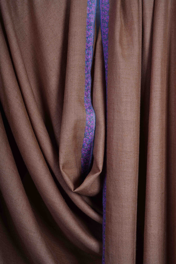 3 Yard Natural Base With Multi-Color Embroidery Cashmere Pashmina Shawl – detail view