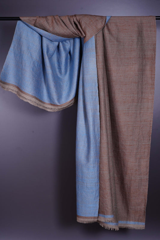 Reversible Dark Beige & Sky Blue Cashmere Pashmina Shawl