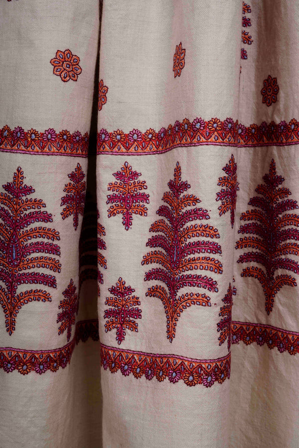 Ivory Butti-Dar & Border Embroidery Cashmere Pashmina Shawl