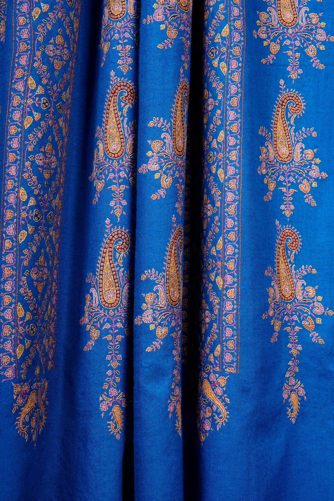 Dodger Blue Boteh Motif Embroidery Cashmere Pashmina Shawl