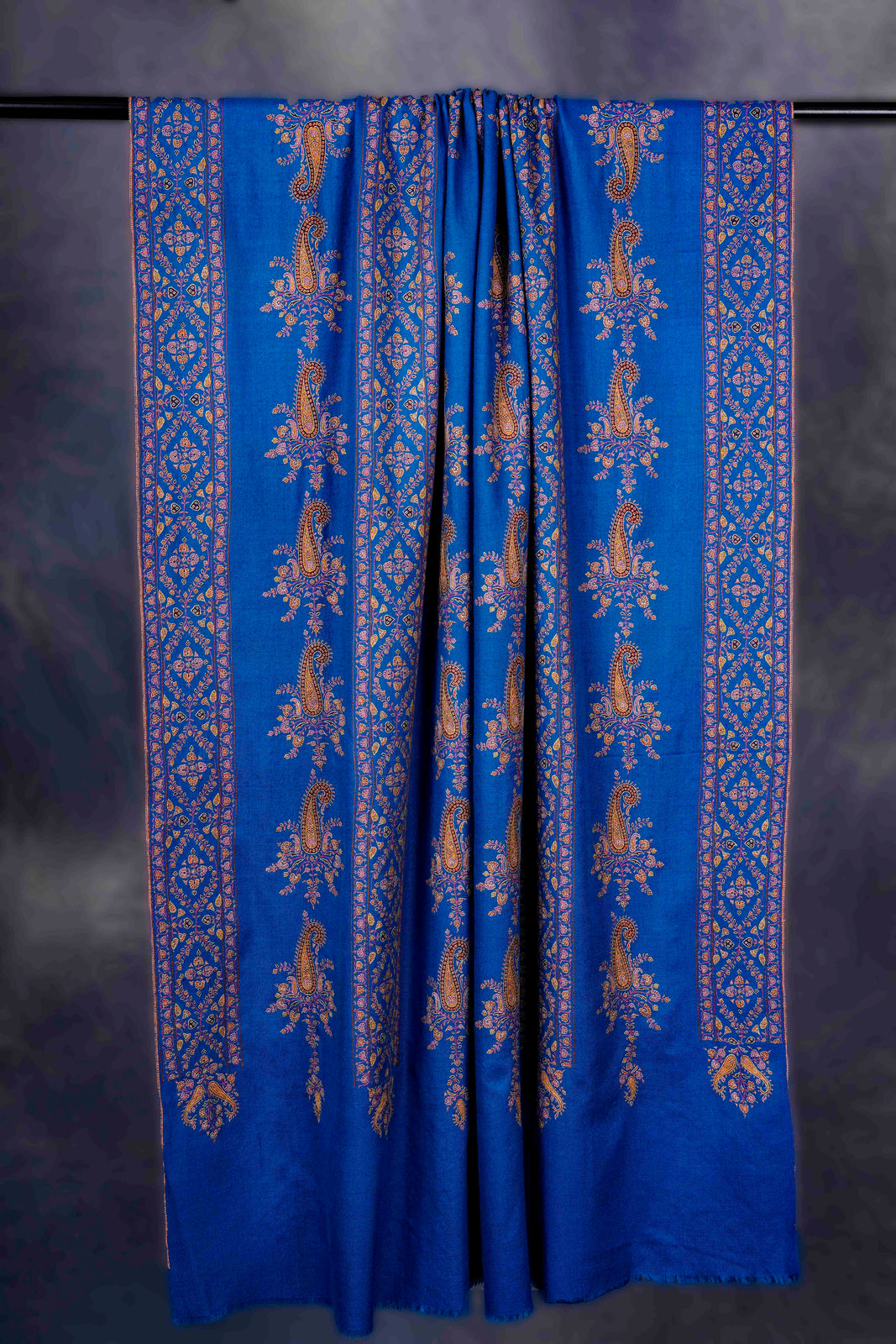 Dodger Blue Boteh Motif Embroidery Cashmere Pashmina Shawl