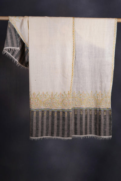 Ivory Base Big Border Embroidery Cashmere Pashmina Shawl