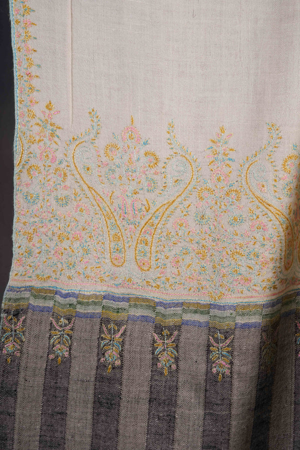 Ivory Base Big Border Embroidery Cashmere Pashmina Shawl