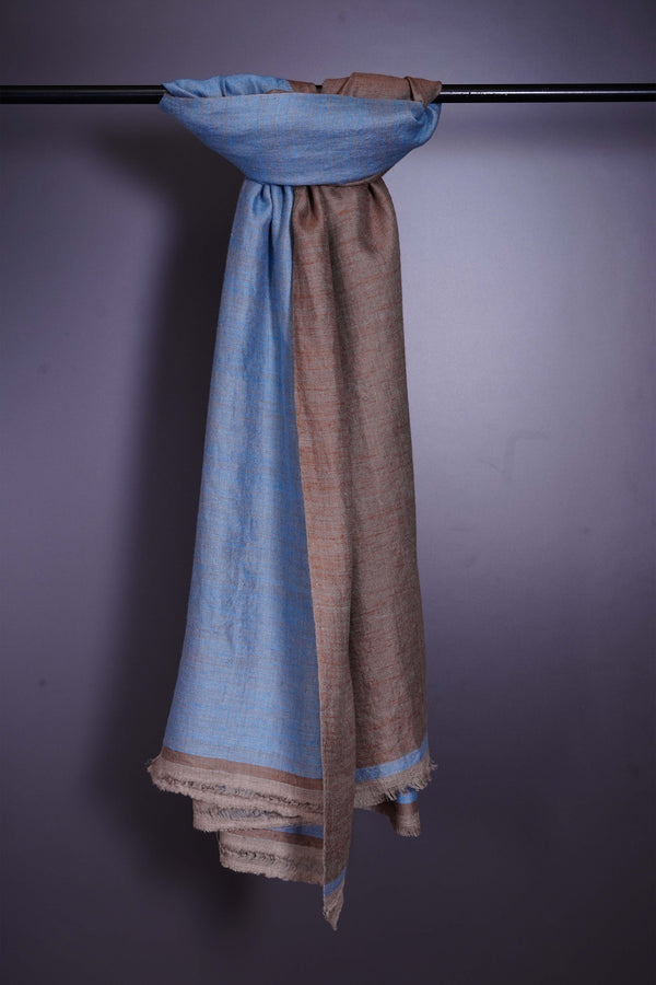 Reversible Dark Beige & Sky Blue Cashmere Pashmina Shawl — reversible pashmina shawl handwoven in Kashmir