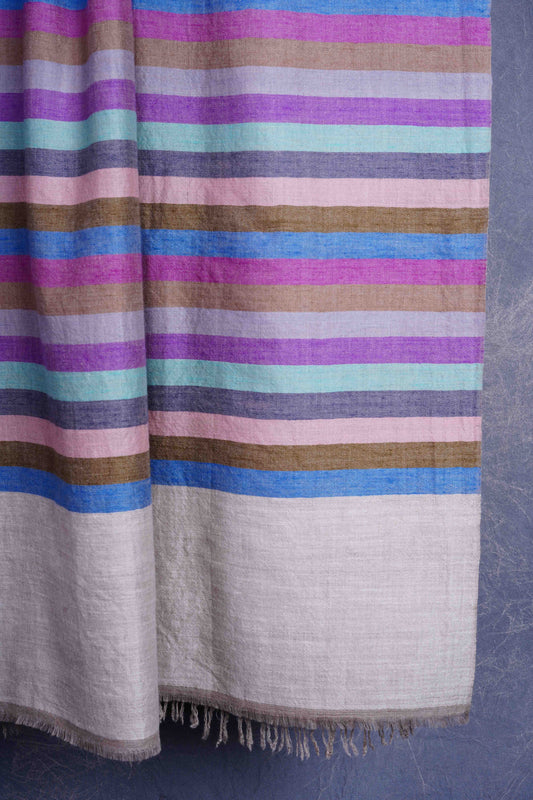 Multicolor Stripe Reversible Handwoven Cashmere Pashmina Shawl