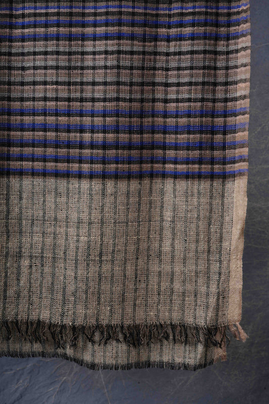 Small Check Black,Blue And Natural Handwoven Cashmere Pashmina Scarf