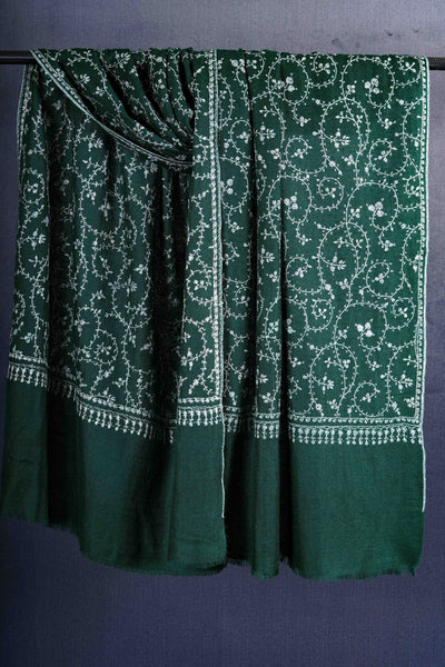 Green Base Jali Embroidery Cashmere Pashmina Shawl