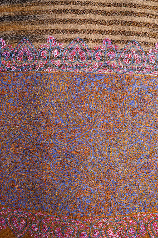 Amber Khadi Patterned Border Embroidery Cashmere Pashmina Shawl